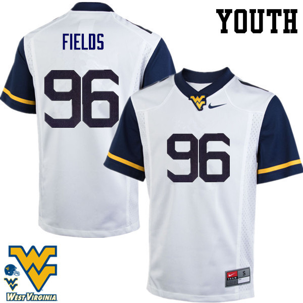 Youth #96 Jaleel Fields West Virginia Mountaineers College Football Jerseys-White - Click Image to Close